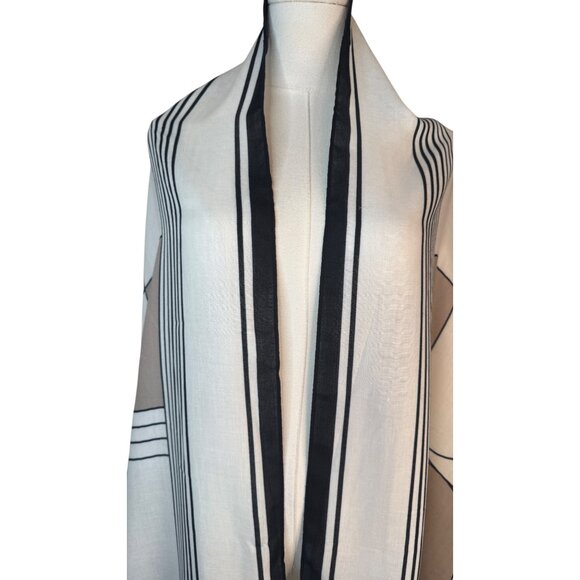 NEW Geometric Patterned Beige Black Cream  Shawl Scarf Bold Lines - Picture 2 of 5